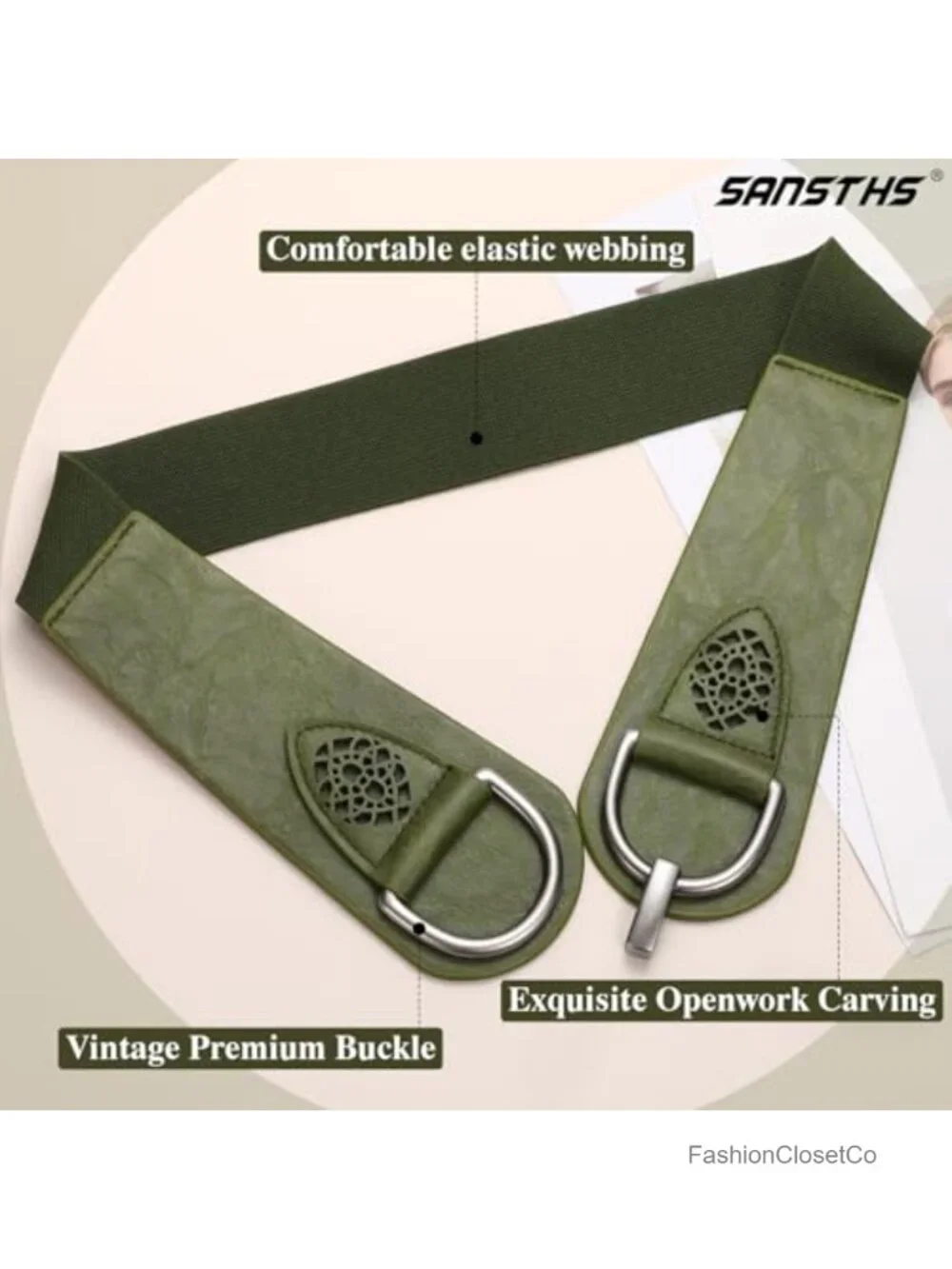 Women's Stretchy Wide Belt Chunky Buckle Elastic Faux Leather Waist Belt for